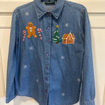 Lemon Grass Studio Denim Christmas Embroider Gingerbread Shirt VTG cottage core Photo 0
