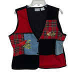 Blair Vintage Patchwork Vest Birds Embroidered Corduroy Denim Plaid – Size L 80s Photo 0