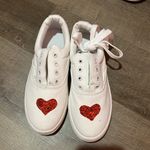 SheIn While Canvas Sneakers with Red Glittery Heart. Size 39. Never worn. Valentine Photo 1
