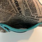 Vintage Maurizio Taiuti Italian Leather Teal/Newspaper Print Handbag Purse Blue Photo 3