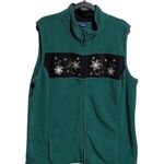 Basic Editions Green Fleece Vest Snowflake Embroidery Zip Up Collar Winter XL Photo 0