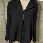Apparenza Womens Black Button‎ Satin Trim Large Blouse Photo 0