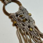 Noonday Long Gray Pendant Fringe Boho Leather Dream Catcher Woven Indian Aztec Photo 2