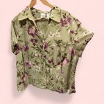 Emma James Vintage 90s-Y2K cute mint green floral blouse short sleeve button front flowy Photo 1