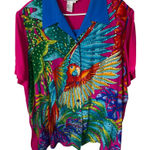 Diane Gilman Vintage 2X Vibrant Parrot & Jungle Sequin Silk Shirt Blouse Photo 0