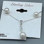 Boutique Sterling silver cubic Zirconia faux pearl necklace set. Photo 0