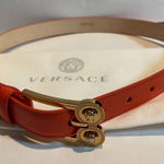Versace Double Stud Medusa Belt in Coral Calf Leather - Size 65 cm/26" - NWT Photo 0