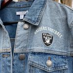NFL NWT Las Vegas Raiders (Oakland)  denim jacket Wear by Erin Andrews Photo 2