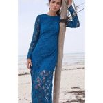 Maje  Fairy Sheer Lace Sheath Maxi Dress Medium Teal Occasion Event Boho Coastal Photo 2