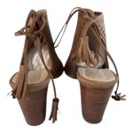 Five Worlds Marseilles Sandals Cocoa Size US 8 l Euro 38 Brown Peep Toe Lace Up Tassels Wooden Heel Photo 9