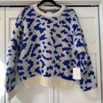 MOTHER The Crop Jumper Alpaca Wool Feline Friends Blue & White | Size XL Photo 6