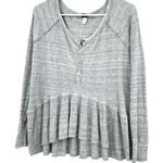 We The Free  size small gray waffle knit thermal long sleeve henley peplum shirt‎ Photo 0