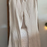 American Eagle  Beige Waffle Knit Flare Drawstring Waist Pants Photo 0