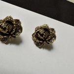 Vintage Signed Goldette Rhinestone Flower Clip On Non Pierced Earrings Gold Tone Photo 6