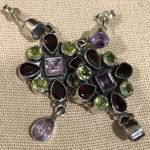 Amethyst Garnet Peridot Sterling Silver Drop Dangle Faceted Earrings Photo 4