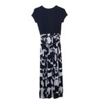 For Cynthia Black & White Pleated Geometric Print Maxi Dress Crew Neck Photo 1