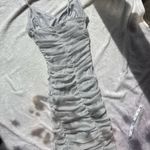 Lulus LuLu’s Small Silver Gray Grey mesh overlay with glittery sequinRuched mini Dress Photo 2