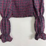 ZARA Blue Red Plaid Puff Sleeve Smocked Cropped Top Size XS Photo 2