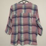 Habitat Size S Pink Plaid 3/4 Sleeve Linen Button Up Top Photo 3