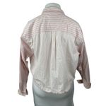 American Eagle Pink Stripe Collared Long Sleeve Cropped Button Down Shirt Sz XL White Photo 1