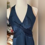 BCBG Max Azria Navy Satin Halter Evening Gown Size 6 Maxi Dress BodiceFormal Photo 2