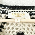REBELLION AGAIN | Cream ivory Black Sleeveless Sweater Vest Open Knit | Large Photo 2