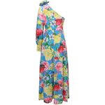 SooLinen One Shoulder Long Sleeve Slit Maxi Dress in Multi Floral, Size L​ Blue Size L Photo 2