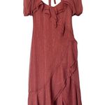 WAYF NWT Metallic Square Neck Puff Sleeve High-Low Open Back Faux Wrap Midi SM Photo 2