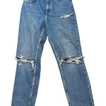 ZARA  Women Blue Distressed Ripped Straight Leg Jeans Size 4 Photo 0