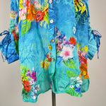 NWOT John Mark Tropical Floral Elbow Cinched Tie Sleeve Tunic Blouse Shirt 1X Photo 3
