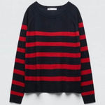 ZARA Black Red Striped Basic Knit Sweater Pullover Long Sleeve Top Size Small Photo 0