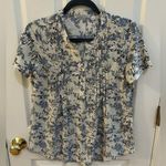 Notations  Blue and White Floral Short Sleeve Top Blouse Photo 0