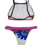 NEW Salinas M Runway High Neck Bikini Set MultiColor Palm Birds Swim Top Bottom Blue Size M Photo 5