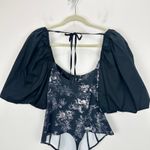 Free People  Prarie Rose Puff Sleeve Bodysuit Black Coquette Romantic Large NWT Photo 9