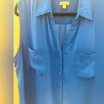 Talbots  Blouse Women's XLarge Blue Sleeveless V-Neck Collared Pocket Tank Photo 1