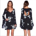 Free People  Wanderer Floral Mini Bell Sleeve Dress Small Women’s Black Blue Photo 1
