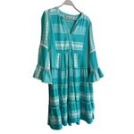 Soft Surroundings  Embroidered Tiered 100% Cotton Midi Dress Boho Teal Size Large Photo 3