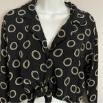 Betsey Johnson  Cropped Blouse Black Circle Pattern‎ Tie Front Rayon Size Medium Photo 11