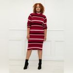 Eloquii  Essentials Striped Red Pink Sweater Midi Dress Stretch Comfy Winter Photo 2