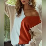 Bibi Oversized Colorblock Fall Vibes V Neck Sweater Orange Size XL Photo 1