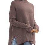 Turtleneck Oversized Tunic Long Sleeve Spilt Hem Pullover Knit Sweater Top S Photo 0
