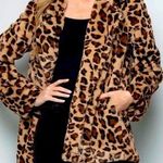 Faux Fur Fully Lined Leopard Print Coat w Notched Collar & Hand Pockets XL Photo 0