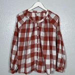 Duluth Trading Women M Orange White Gingham Printmaker Lightweight Shirt Cotton Size M Photo 0