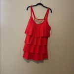 Catherines  Swim Dress One Piece Swimsuit Molded Cups Tiered Lace Floral Red NEW Photo 2