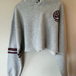 Free People Baldwin Graphic Cropped Hoodie Womens Medium Gray Cotton Sweatshirt Photo 0