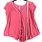 Free People  Shirt Womens XS Pink Linen Cotton Button Front High Low Boho V Neck Photo 7