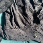 Kirious  Women's SZ M Crop Top Cropped Crotchet Lace V Neck Long Sleeve Black Photo 1