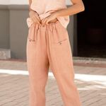 Magic Linen Tapered Cargo Pants Sz XL Rose Pink Elastic Waist Boho Chic Photo 2