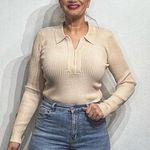 Cider  Beige Ribbed Long Sleeve Bodysuit Sz L NWT Photo 0