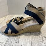 Charleston Shoe Co. Women's Espadrille Wedge Sandals Navy Tan Size 7M Stretch Blue Photo 2